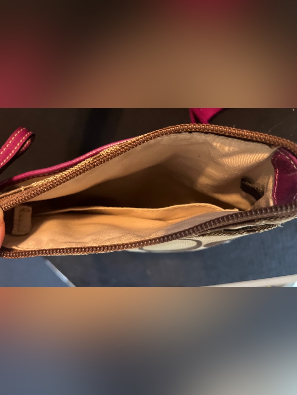 Coach Crossbody Bag with Brown Signature Canvas and Magenta Trim - Picture 5 of 6